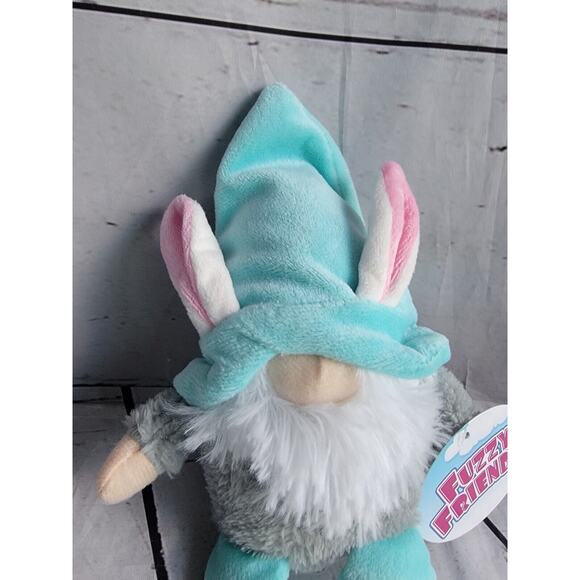 Bunny Ears Fuzzy Friends Blue Gnome 7" Plush Teal Hat Easter Bunny Gnome New - Picture 2 of 5